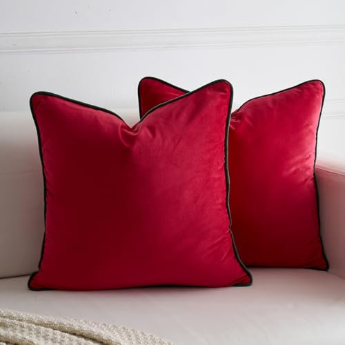 LIGICKY 2er Set Luxus Dekorative Kissenbezug Samt Weich Zierkissenbezüge Einfacher Quadratische Kissenbezüge Deko Kissen Sofakissen für Wohnzimmer Couch Weihnachten Dekor, Rot 50 x 50 cm