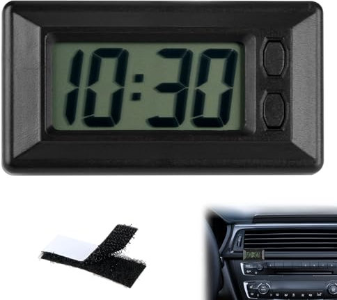 LCD Digital Table Car Dashboard Clock, Portable Mini Travel Clock Automotive Desk Timer With Adhesive Pad Small Electronic Clocks Large Numbers Easy To Read Date Time Battery Powered for Home Office