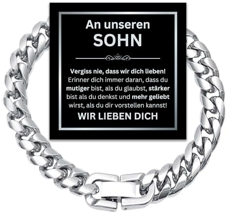 An meinen Sohn Armband Herren Panzerkette Kubanische Miami Armkette mit Karte Personalisiertes Geschenk für Jungen Männer zu Weihnachten Geburtstag