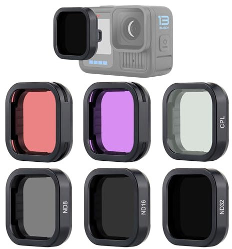 YALLSAME Set di 6 filtri ND/Snorkel per GoPro 13, kit di accessori per GoPro Hero 13 nero con CPL/ND32/16/8 e 2 filtri rossi colorati per fotografia diurna e registrazione subacquea poco profonda