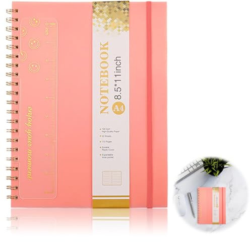 Gsedaox A4 Notebook Notepad,Wirebound Spiral Notebooks,PVC Waterproof Cover, Lined Notebook with Removable Dividers, Large Spiral Writing Journal Notebook for Women Men