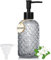 400ml Seifenspender Bad, Edelstein-Design Seifenspender Glas Spülmittelspender für Küche Nachfüllbarer Pumpspender mit Schwarz Kunststoffpumpe, Hölzerne Etiketten, Trichter für Lotionen (grau)