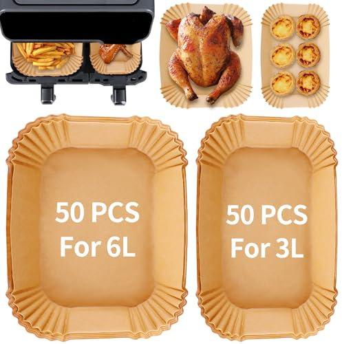 Ciusdkler 100 pcs de papier pour Airfryer Philips Double Basket 3000 Series,papier de cuisson pour Airfryer Philips 3L/6L,Cookwise à 2 chambres,accessoires pour Airfryer, Tefal EY9018,Moulinex 8.3L