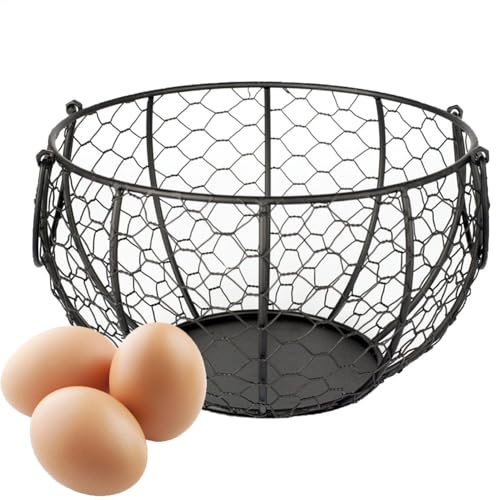 Fresh Egg Basket - Wire Egg Keeper with Rustic Design | Large Capacity Round Egg Organizer | Multifunctional Fresh Egg Holder for Kitchen, Countertopp & Living Room Storage