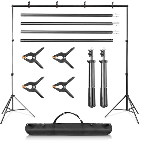 LN COZY CORNER Adjustable Backdrop Stand Kit - 2x3m (6.5x9.8ft) Photography Background Support System with Carrying Bag and 4 Clamps – Suitable for Photography and Video Studio