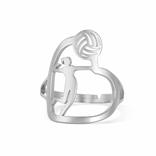 jtkhaweh Ring Ringe Damen Bijouterie Herren Sport Serie Ring, Volleyball Kissen, Schlaghaltung, Herzförmiger Ring 款式1-钢色