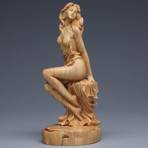 Sexy Figuren Nackt Frauen, Sexy Schönheit Frauenstatue, Nackte Frau Figur Klein Statue, Weibliche Akt Kunst Skulptur Home Dekoration Ornament Kollektierbar Geschenke, Holz, 15 × 7.5 × 7 cm(Color:a)
