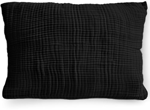 PinkZebra Bio-Musselin Double Gauze Kissenbezug 20 x 30 cm für Kinder & Erwachsene, ÖkoTex Zertifiziert, weicher Kopfkissenbezug GOTS-Zertifizierung, Kissenhülle, Schwarz
