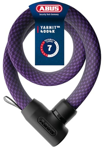 ABUS Kettenschloss YARNIT 4004K, Länge 110 cm, violett | Fahrradschloss mit textiler Strickstruktur, Anti-Picking-Zylinder, automatischer Verriegelung, lackschonend