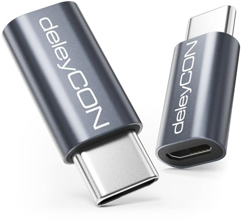 deleyCON Micro USB auf USB-C Adapter (2 Stück) USB C Stecker auf Micro USB Buchse Adapter OTG Kompatibel mit iPhone, iPad, Galaxy, Typ-C Handys, Tablets, Kameras, Notebooks usw.