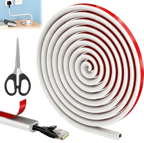 3M Trunking for Electric Cables, Half Round Cable Cover, Self Adhesive Tape Cable Duct to Hide Wire Mini Cables Trunking Flexible Cord Cover for Wires on Wall Floor(White)
