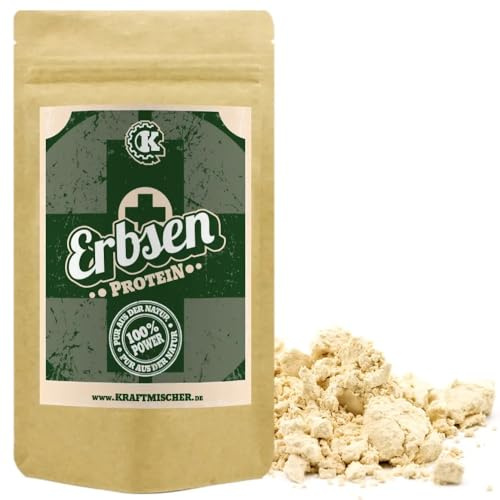 Kraftmischer Bio Erbsenprotein 1kg – 80% Proteinanteil – Veganes Eiweißpulver aus Gelben Schälerbsen – ohne Soja, Gluten & Laktose – DE-ÖKO-007
