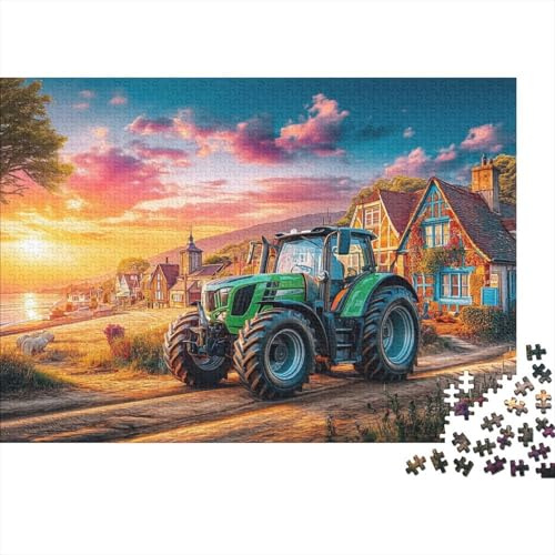 Landtraktor Szene Puzzle 1000 Teile Premium Karton 38x26cm, Jugendliche 12-18 Anfänger, Gehirntraining Lernen, Vintage Landleben Malerei