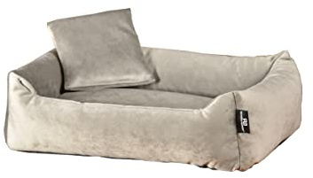 Rohrschneider Kuschelsofa Samt für Haustiere, mit hohem Rand und herausnehmbarem Innenkissen, 100% Polyester, waschbarer Bezug, Antirutsch-Unterseite, Versch. Größen und Farben (Taupe, S: 50x40x15cm)