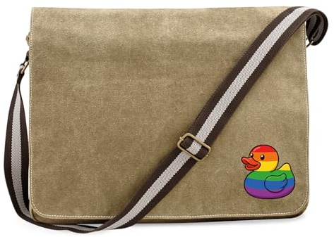 Huuraa Umhängetasche Quietscheente LGBTQ Pride Comic Gummiente 14 Liter Sahara Canvas Laptoptasche Geschenkidee
