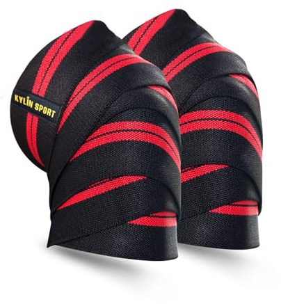 Kylin Sport 2 uds Banda de Rodilla 200 cm cinturón Vendaje Protector de Rodilla elástico y Rodillera Ajustable para Entrenamiento de Levantamiento de Pesas de Culturismo,Mixto, Rojo/Negro