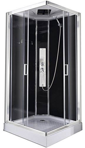 Box cabine de douche carré trend 2 90 x 90 x 210 cm verre 5 mm trempé et profils en aluminium Radio Écran tactile 3 jets de massage éclairage à lED CL71