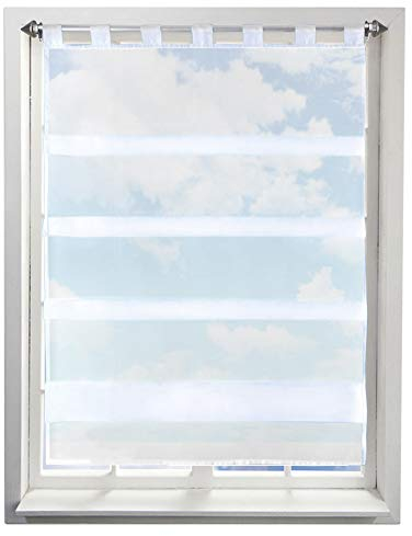 Gardine mit Falten Schlaufen Gardinen Voile Lichtdurchlässig Vorhang (BxH 100x110cm, weiß)