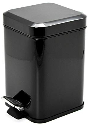 Harbour Housewares 3L Bathroom Bin - Black - Square Stainless Steel Pedal Bin Slim Kitchen Rubbish Trash Can Garbage Dustbin with Lid and Inner Liner Bucket