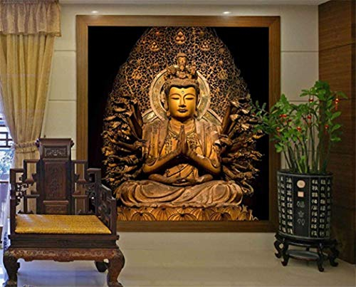 Tapete Hintergrund-Tapetenindividuelle Fototapeten Goldener Buddha Buddhistischer Tempel Wandbild Wohnzimmer Tapete 3D Stereo Tapete, 200 * 140 Cm