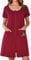 Ekouaer Bademäntel mit Reißverschluss für Damen, kurze Ärmel, Reißverschluss, Hausmantel, kurzer Bademantel, leichtes Nachthemd mit Taschen, S-3XL, Weinrot, XX-Large