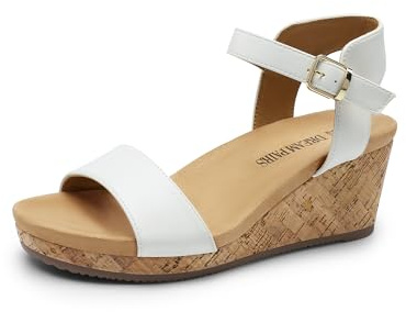 DREAM PAIRS Women's Open Toe Buckle Ankle Strap Platform Wedge Sandals for Women Summer Dressy Shoes,Size 9,White/Pu,NINI-8