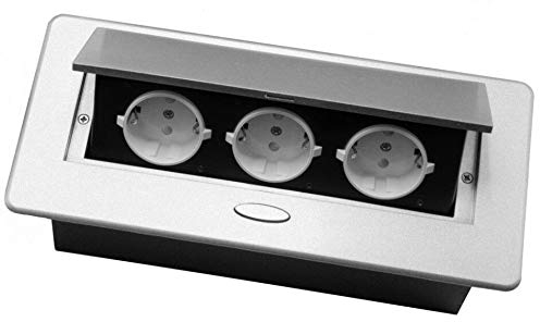 Einbausteckdose versenkbar mit oder ohne USB und in 2 Farben Silber oder Schwarz zum Auswählen (3X Schuko, Silber)