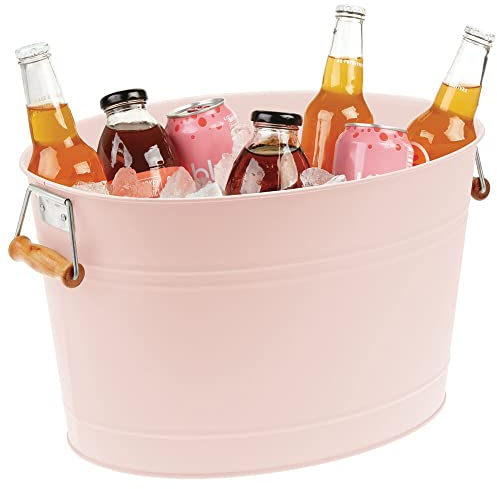 mDesign rafraichisseur de Bouteille en INOX, Seau à Champagne décoratif avec poignées – Seau à Glace idéal pour Garder Les Bouteilles de vin, bière, Champagne et Soda au Frais – Rose pâle