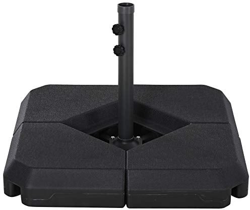 Outsunny 4PCs Fillable Parasol Base Weights with Steel Cross Base, HDPE Garden Umbrella Stand 60L Water or 72kg Sand Filled Weights Plastic Black