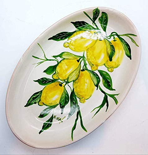 Piatto Ovale Linea Limoni Ceramica Realizzato e Dipinto a mano Le Ceramiche del Castello Nina Palomba Made in Italy Dimensioni 31 x 20 centimetri Garantito per Alimenti Idea Bomboniera