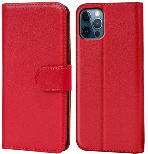Verco Handyhülle für iPhone 12 Hülle, iPhone 12 Pro Hülle Klapphülle für Apple iPhone 12/12 Pro Tasche PU Leder Flip Case Schutzhülle Brieftasche (6,1 Zoll) - Rot