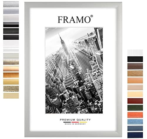FRAMO35 24x32 Cadre Photo (Argent Matt), Cadre en Bois MDF de 35 mm de Large avec vitre en Verre synthétique incassable et Anti-reflet et paroi arrière Stable