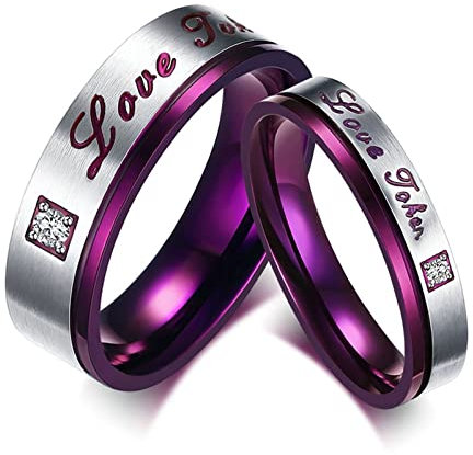 KnSam Damen Ring Herren, Ehering Trauring Einfach Elegant Love Edelstahl Ringe Frau Set Silber Lila Verlobungsring Paar Paar Ringe