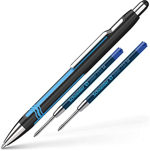 Schneider Epsilon Druckkugelschreiber (Strichstärke XB, Schreibfarbe: blau, dokumentenechte Mine) (schwarz-Cyan + 2 Minen)