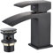 Luckyhome Basin Taps with Waste Mono Bathroom Waterfall Basin Taps Mixer Faucet（Black）