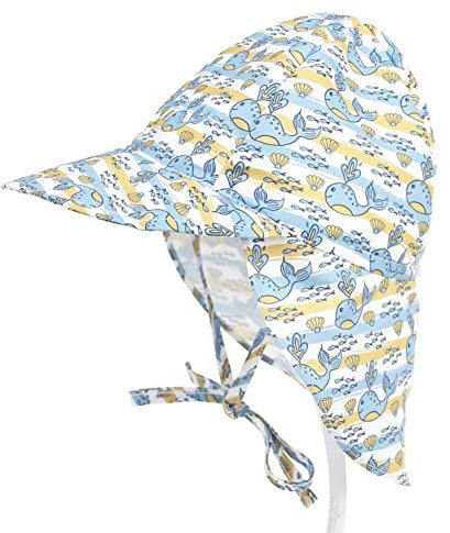 FedMois Cappellino da Spiaggia Cappello da Sole con Visiera Bimbi Bambini, Balena, 3-18 Mesi