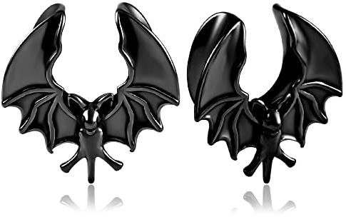 DOEARKO Ohr Tunnel 1 Paare Saddles Flesh Plug Fledermaus Edelstahl für Ohrpiercing Gestreckte (Schwarz, 14mm)