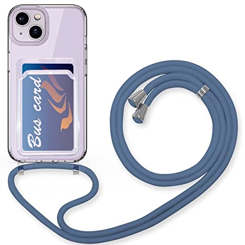 FMPCUON Silikon Handykette für iPhone 6/6s/7/8/SE 2020/SE3 2022 Hülle mit Band Handyhülle für zum Umhängen Transparent Schutzhülle zum Umhängeband Abnehmbar Necklace Case mit Kartenfach,Blau
