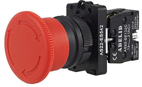 Not-Aus-Druckschalter Taster Stoppschalter Roter Pilz 10A 600V 1NC 22mm mit Kunststoffflansche
