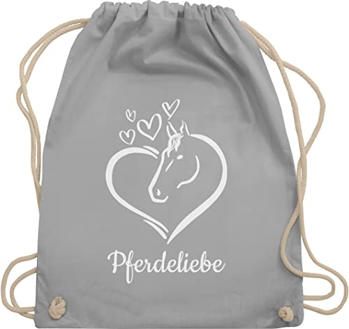 Turnbeutel Rucksack - Pferd Pferde - Pferdeportrait - mit Wunschtext - Unisize - Hellgrau - sporttasche für die schule mädchen pferdemotive turntasche kindergartenrucksack reiterin beutel