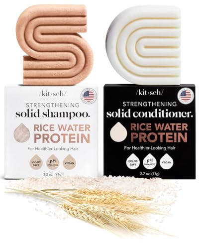 Kitsch Rice Water Shampoo & Conditioner Set - Solid Shampoo & Conditioner Bar with Protein for Strengthening & Damage Repair - Paraben, Sulfate and Silicone Free - Nourishing Hair Care, 2pcs
