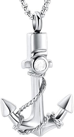 RAAJSI Navigation Keepsake Jewelry Stainless Steel Anchor Cremation Urn Pendant Necklace For Ashes Keepsake Navy Friendship Gift