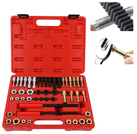 48-Piezas Kit Reparación Roscas Métrica - MOTOCOCHE Juego de Reparación Roscas UNC, UNF y Métricas Kit Corta Roscas Matrices Partidas con 2 Limas de Roscas SAE, 24 Matrices Repaso y 22 Machos Repaso