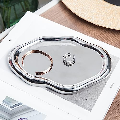 Portagioie a forma di nuvola, vassoio per gioielli in ceramica, per anelli, orecchini, collane, organizer, festa della mamma, Ringraziamento, Natale, compleanno, damigella d'onore (argento)