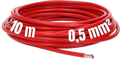 Kalitec 10 Meter H05V-K 0,5 mm² rotI Kabel 0,5mm2 als Verdrahtungsleitung I flexible Aderleitung PVC-Einzelader I Litze I Schaltdraht