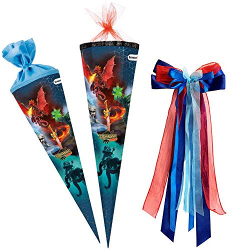 alles-meine.de GmbH Schultüte - Drachen - kompatibel mit Schleich Eldrador Creatures - 35 cm - rund - incl. große Schleife - Tüllabschluß - Zuckertüte - mit/ohne Kunststoff SPI..