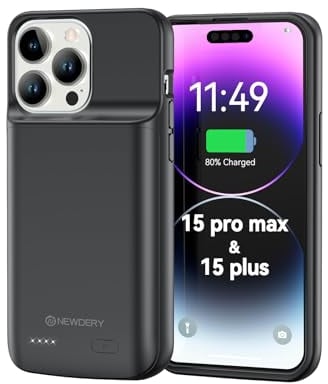 NEWDERY Battery Case Compatible for iPhone 15 Plus &15 Pro Max, 5000mAh Slim Portable Charging Case Rechargeable Power Charger Compatible for iPhone 15 Plus & 15 Pro Max (6.7 inch) (Black)