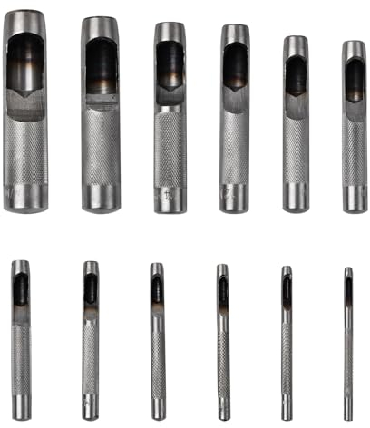 12 Pezzi Forata Strumenti per la Pelle, Set da Punzoni per Cuoio, 3mm to 19mm Rotondo Punzone Cavo in Acciaio, Set di Punzoni Foro Pugno Strumento Mano DIY per Cinghie Tela Carta Plastica