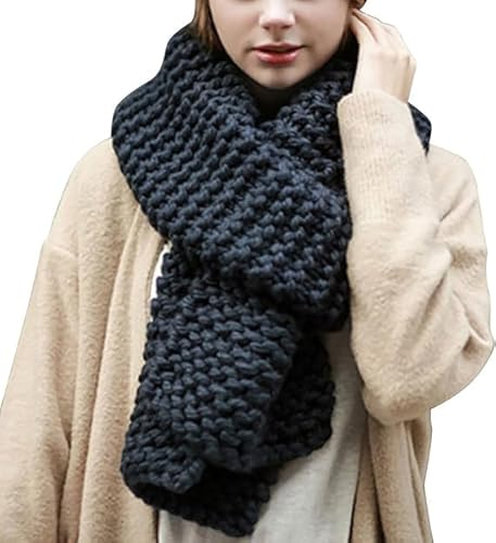 Damen Strickschal Lang XXL Warme Grobstrick Schal Oversize Winterschal, 190 x 32cm (Schwarz)