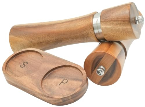 Haramgcourt set de moulin poivre et sel bois 22 cm céramique Acacia support saliere et poivriere manuel